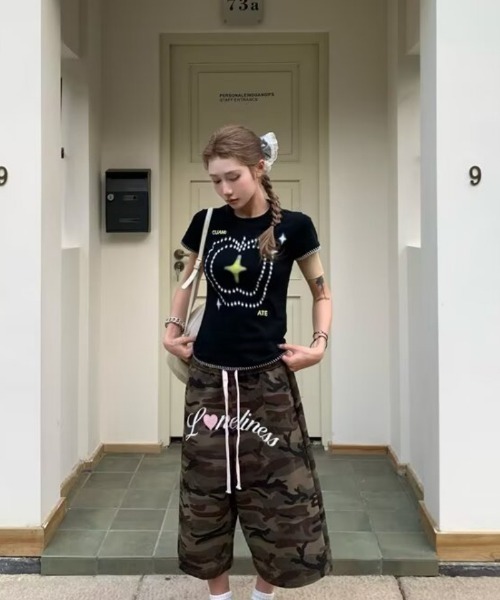 Ritzy(リッツィー)の「ハートロゴ ワイドスウェットハーフパンツ(スウェットパンツ・レディース・グレー/カモフラージュ・XXL/M/L/XL)」の8枚目の写真
