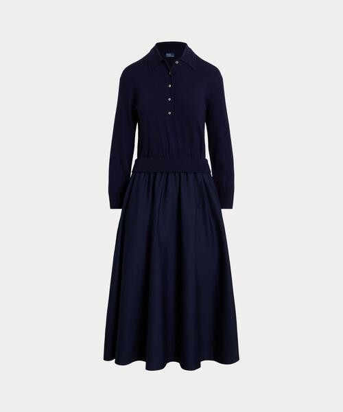 POLO RALPH LAUREN(ポロ ラルフ ローレン)の「ハイブリッド ニット ポロボディス ドレス(ワンピース・レディース・ブルー・M/S/XS)」の1枚目の写真