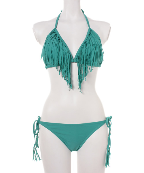 Luz Llena (philter)（ラズレナ　フィルター）の「[2点SET]フリンジデザイン・三角ビキニセット/3Dビキニ/水着（水着・レディース・イエロー/コーラル/グリーン/ブルー/ブラック/ホワイト・MEDIUM/SMALL/LARGE）」の15枚目の写真