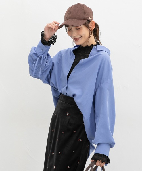 Honeys(ハニーズ)の「レースハイネックトップス(Tシャツ/カットソー・レディース・グレイッシュブルー/ブラック/アイボリー・3L/L/LL/M/S)」の8枚目の写真