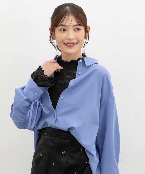 Honeys(ハニーズ)の「レースハイネックトップス(Tシャツ/カットソー・レディース・グレイッシュブルー/ブラック/アイボリー・3L/L/LL/M/S)」の9枚目の写真