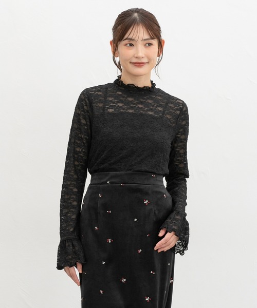 Honeys(ハニーズ)の「レースハイネックトップス(Tシャツ/カットソー・レディース・グレイッシュブルー/ブラック/アイボリー・3L/L/LL/M/S)」の10枚目の写真