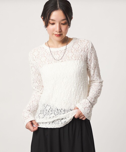 green label relaxing(グリーンレーベルリラクシング)の「【WEB限定】<at ease>レース プルオーバー カットソー(Tシャツ/カットソー・レディース・ホワイト/ブラック・FREE)」の1枚目の写真