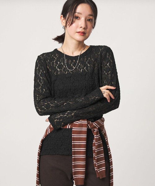 green label relaxing(グリーンレーベルリラクシング)の「【WEB限定】<at ease>レース プルオーバー カットソー(Tシャツ/カットソー・レディース・ホワイト/ブラック・FREE)」の2枚目の写真