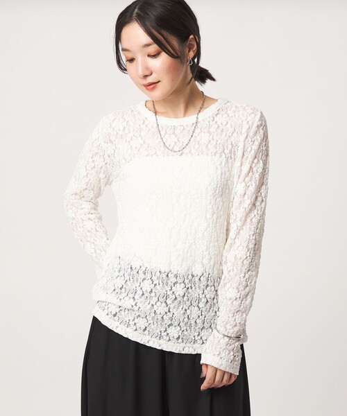green label relaxing(グリーンレーベルリラクシング)の「【WEB限定】<at ease>レース プルオーバー カットソー(Tシャツ/カットソー・レディース・ホワイト/ブラック・FREE)」の3枚目の写真