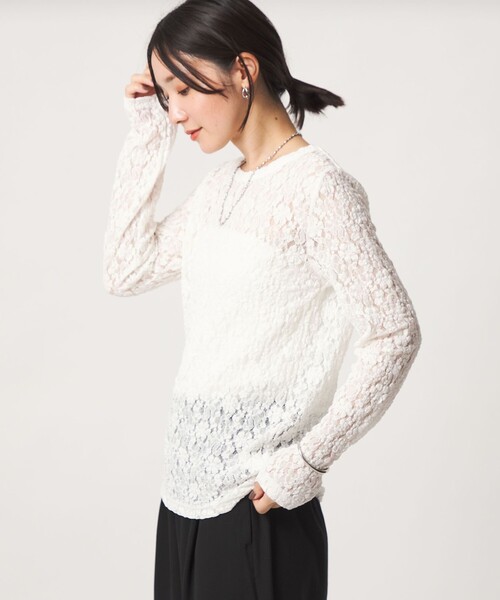 green label relaxing(グリーンレーベルリラクシング)の「【WEB限定】<at ease>レース プルオーバー カットソー(Tシャツ/カットソー・レディース・ホワイト/ブラック・FREE)」の4枚目の写真