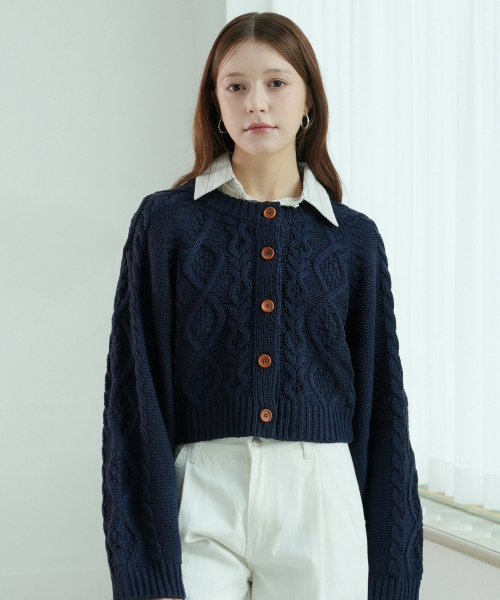 VLETI（ブレッティ）の「Round Cable Knit Cardigan (Navy)（カーディガン/ボレロ・レディース・ネイビー・FREE）」の2枚目の写真