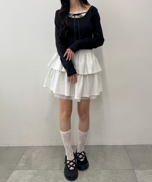 PHILLY(フィリー)の「レースレイヤードティアードミニスカート(スカート・レディース・グレー/ホワイト・FREE)」の13枚目の写真