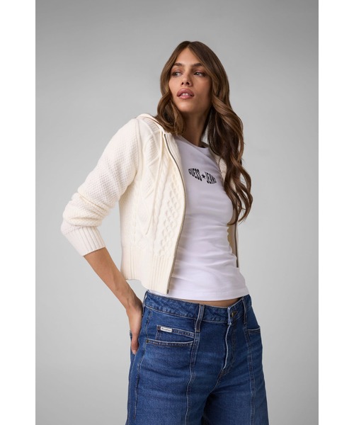 GUESS JEANS(ゲスジーンズ)の「GUESS JEANS Cable Zip Hoodie Sweater パーカー セーター(パーカー・レディース・オフホワイト/グレー・X-SMALL/LARGE/MEDIUM/SMALL)」の3枚目の写真