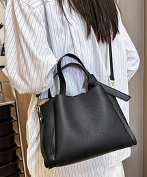 【仕切りファスナー付】2WAY レザータッチノットハンドルバッグ/ショルダーバッグ