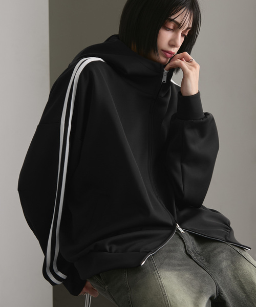 cussil(クシル)の「【cussil/クシル】サイドラインハイネックデザインダブルジップパーカー(パーカー・メンズ・ブラック・M/S/L)」の5枚目の写真