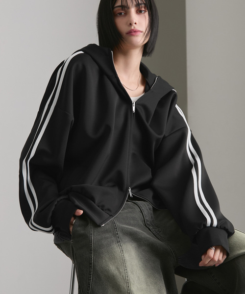 cussil(クシル)の「【cussil/クシル】サイドラインハイネックデザインダブルジップパーカー(パーカー・メンズ・ブラック・M/S/L)」の6枚目の写真