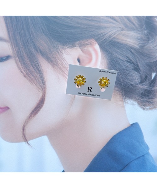 tone（トーン）の「【R】1088e　ひまわり風ミモザフラワーイヤリング(MA)（イヤリング・レディース・イエロー・FREE）」の5枚目の写真