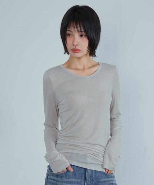 KIJIKO（キジコ）の「ke311. カーブシアーTシャツ グレー（Tシャツ/カットソー・レディース・その他・FREE）」の2枚目の写真