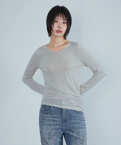 KIJIKO（キジコ）の「ke311. カーブシアーTシャツ グレー（Tシャツ/カットソー・レディース・その他・FREE）」の4枚目の写真