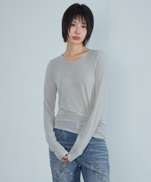 KIJIKO（キジコ）の「ke311. カーブシアーTシャツ グレー（Tシャツ/カットソー・レディース・その他・FREE）」の5枚目の写真