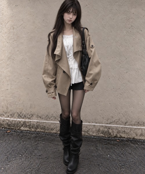 Aelina（エリナ）の「スタンドカラーダブルブレストトレンチコート（トレンチコート・レディース・ブラック/ライトグレー/キャメル・FREE）」の18枚目の写真