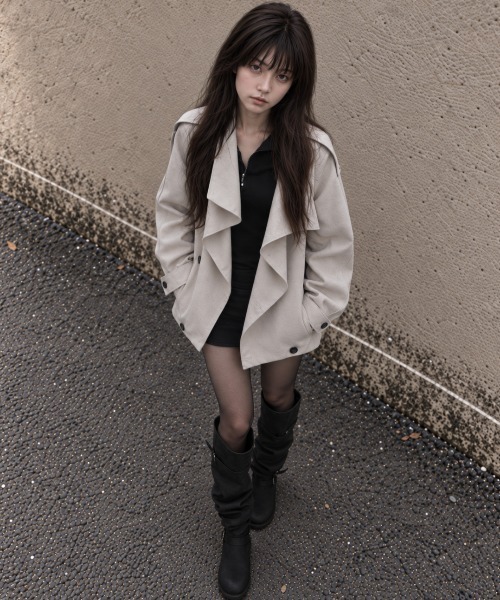 Aelina（エリナ）の「スタンドカラーダブルブレストトレンチコート（トレンチコート・レディース・ブラック/ライトグレー/キャメル・FREE）」の12枚目の写真
