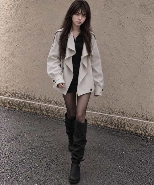 Aelina（エリナ）の「スタンドカラーダブルブレストトレンチコート（トレンチコート・レディース・ブラック/ライトグレー/キャメル・FREE）」の14枚目の写真