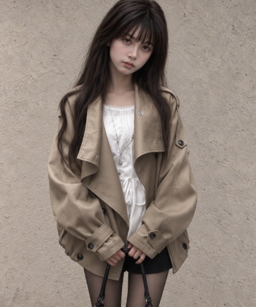 Aelina（エリナ）の「スタンドカラーダブルブレストトレンチコート（トレンチコート・レディース・ブラック/ライトグレー/キャメル・FREE）」の16枚目の写真