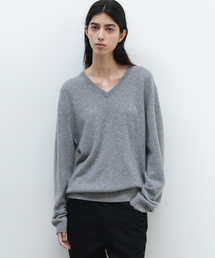 W カシミヤ Vネック ニット LIGHT GREY