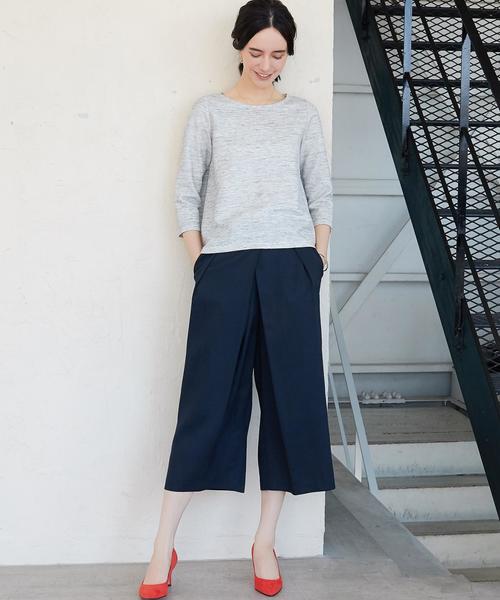 green label relaxing(グリーンレーベルリラクシング)の「CR TE TK クロップドWIDE パンツ◆(その他パンツ・レディース・ライトグレー/ネイビー・40/38)」の11枚目の写真