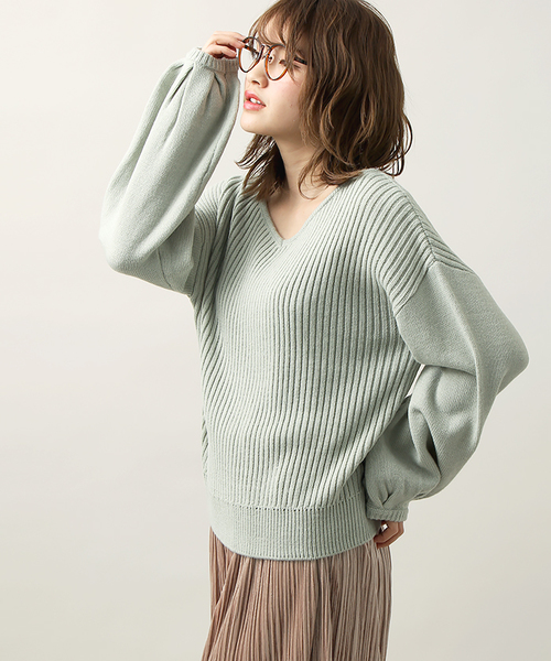 WEGO（ウィゴー）の「WEGO/2WAYボリュームパフスリーブニット（ニット/セーター・レディース・杢グレー/ライトピンク/アイボリー/サックスブルー/グリーン・FREE）」の4枚目の写真