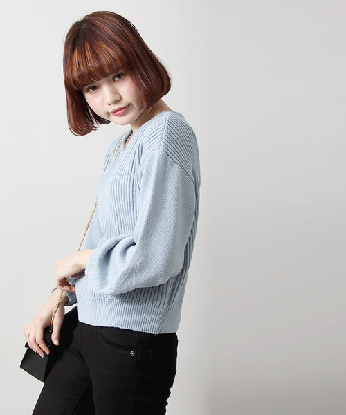 WEGO（ウィゴー）の「WEGO/2WAYボリュームパフスリーブニット（ニット/セーター・レディース・杢グレー/ライトピンク/アイボリー/サックスブルー/グリーン・FREE）」の21枚目の写真