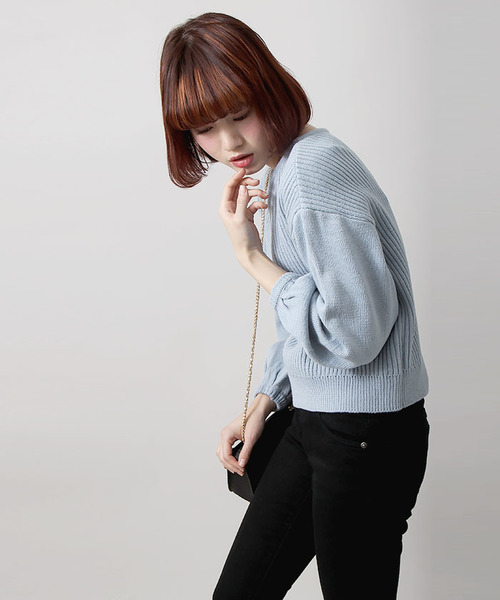 WEGO（ウィゴー）の「WEGO/2WAYボリュームパフスリーブニット（ニット/セーター・レディース・杢グレー/ライトピンク/アイボリー/サックスブルー/グリーン・FREE）」の22枚目の写真