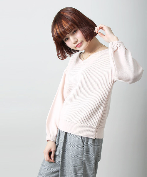 WEGO（ウィゴー）の「WEGO/2WAYボリュームパフスリーブニット（ニット/セーター・レディース・杢グレー/ライトピンク/アイボリー/サックスブルー/グリーン・FREE）」の15枚目の写真