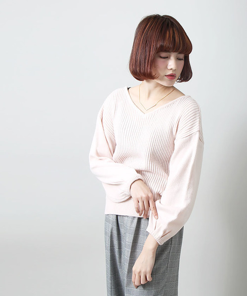 WEGO（ウィゴー）の「WEGO/2WAYボリュームパフスリーブニット（ニット/セーター・レディース・杢グレー/ライトピンク/アイボリー/サックスブルー/グリーン・FREE）」の16枚目の写真