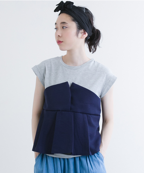 MERLOT（メルロー）の「タックフレアヘムビスチェＴシャツ618-6527（Tシャツ/カットソー・レディース・ホワイト/ピンク/ネイビー/ライトブルー/A/ブラック/オレンジ・FREE）」の4枚目の写真