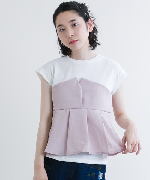 MERLOT（メルロー）の「タックフレアヘムビスチェＴシャツ618-6527（Tシャツ/カットソー・レディース・ホワイト/ピンク/ネイビー/ライトブルー/A/ブラック/オレンジ・FREE）」の5枚目の写真