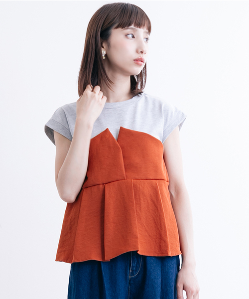 MERLOT（メルロー）の「タックフレアヘムビスチェＴシャツ618-6527（Tシャツ/カットソー・レディース・ホワイト/ピンク/ネイビー/ライトブルー/A/ブラック/オレンジ・FREE）」の6枚目の写真