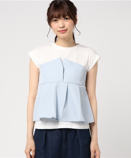 MERLOT（メルロー）の「タックフレアヘムビスチェＴシャツ618-6527（Tシャツ/カットソー・レディース・ホワイト/ピンク/ネイビー/ライトブルー/A/ブラック/オレンジ・FREE）」の9枚目の写真