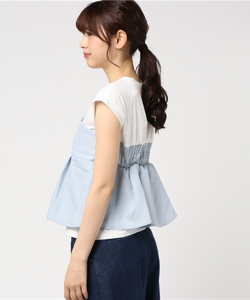 MERLOT（メルロー）の「タックフレアヘムビスチェＴシャツ618-6527（Tシャツ/カットソー・レディース・ホワイト/ピンク/ネイビー/ライトブルー/A/ブラック/オレンジ・FREE）」の10枚目の写真