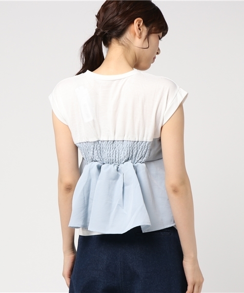 MERLOT（メルロー）の「タックフレアヘムビスチェＴシャツ618-6527（Tシャツ/カットソー・レディース・ホワイト/ピンク/ネイビー/ライトブルー/A/ブラック/オレンジ・FREE）」の11枚目の写真