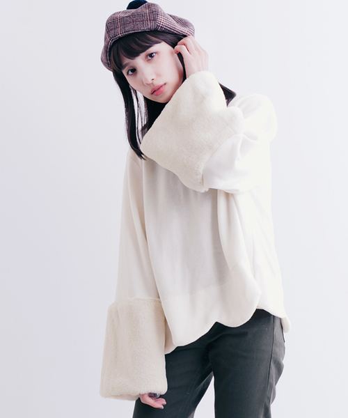 MERLOT（メルロー）の「袖ファースカラップヘムトップス7253（その他トップス・レディース・ブラック/オフホワイト/グリーン/モカ/チェリーピンク・FREE）」の6枚目の写真