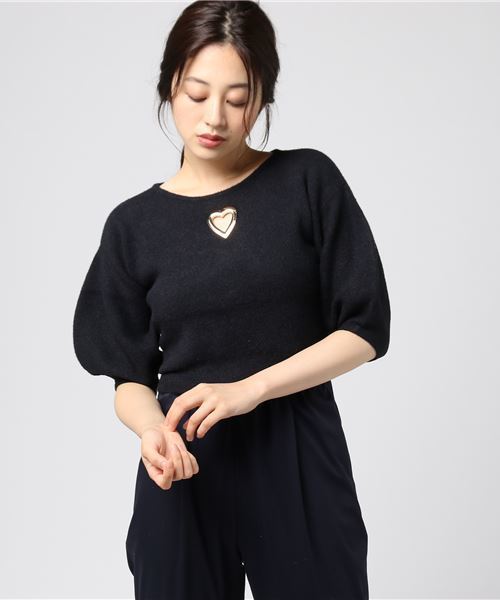 onespo(ワンスポ)の「ハート抜きコクーンスリーブTOPS(ニット/セーター・レディース・ホワイト/ブラック/ピンク・M)」の2枚目の写真
