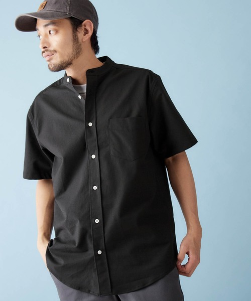 MONO-MART(モノマート)の「バンドカラー ハイストレッチ オックスフォード シャツ(1/2 sleeve)(シャツ/ブラウス・メンズ・オフホワイト/ブラック/グレー/ベージュ/オリーブドラブ/ブルー/ネイビー/サックスブルー・M/L/XL)」の2枚目の写真