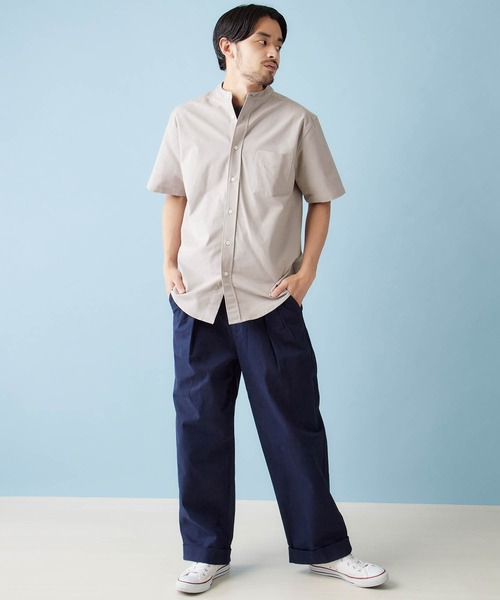 MONO-MART(モノマート)の「バンドカラー ハイストレッチ オックスフォード シャツ(1/2 sleeve)(シャツ/ブラウス・メンズ・オフホワイト/ブラック/グレー/ベージュ/オリーブドラブ/ブルー/ネイビー/サックスブルー・M/L/XL)」の16枚目の写真