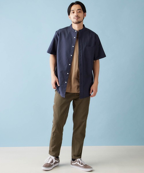 MONO-MART(モノマート)の「バンドカラー ハイストレッチ オックスフォード シャツ(1/2 sleeve)(シャツ/ブラウス・メンズ・オフホワイト/ブラック/グレー/ベージュ/オリーブドラブ/ブルー/ネイビー/サックスブルー・M/L/XL)」の14枚目の写真