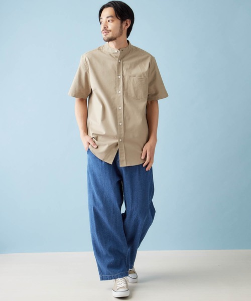 MONO-MART(モノマート)の「バンドカラー ハイストレッチ オックスフォード シャツ(1/2 sleeve)(シャツ/ブラウス・メンズ・オフホワイト/ブラック/グレー/ベージュ/オリーブドラブ/ブルー/ネイビー/サックスブルー・M/L/XL)」の15枚目の写真