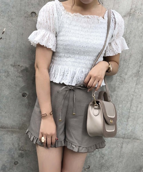 one after another NICE CLAUP（ワンアフターアナザーナイスクラップ）の「フリルショートパンツ（その他パンツ・レディース・ベージュ/ネイビー/オレンジ系その他/チェック・FREE）」の9枚目の写真