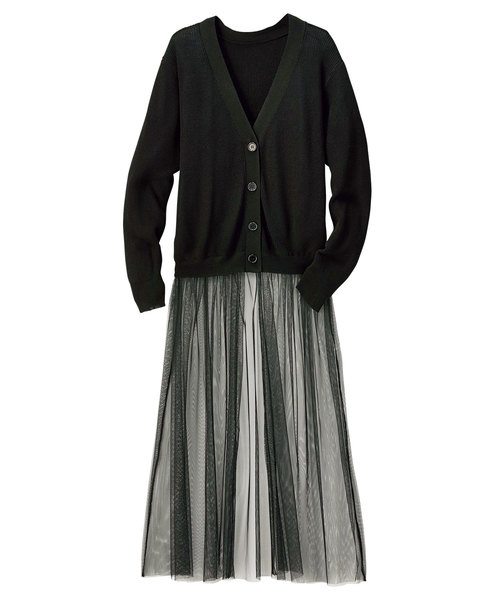 GeeRA(ジーラ)の「裾チュール付ニットカーディガン(カーディガン/ボレロ・レディース・ブラック/グレー・SMALL/MEDIUM/LARGE/X-LARGE/XX-LARGE)」の7枚目の写真