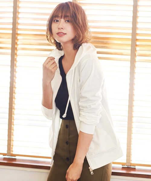 KOBE LETTUCE（コウベレタス）の「フード付き★ジップアップパーカー＊レディース/トップス/ダブルzip[C3447]神戸レタス（パーカー・レディース・ネイビー/グレー/オフホワイト・FREE）」の2枚目の写真