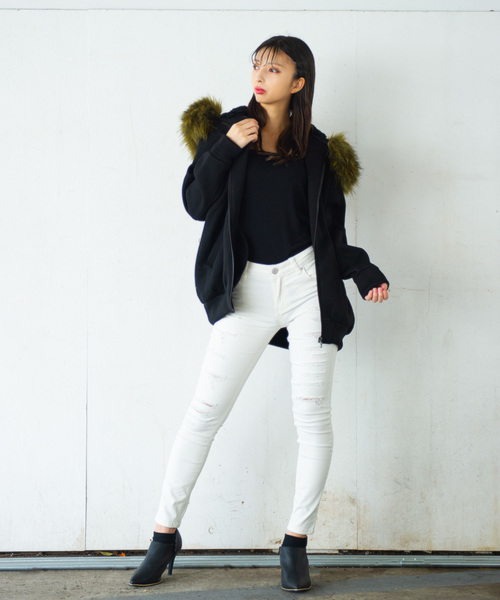 ROGER AND RAW(ロジャーアンドロウ)の「Roger&Raw/MIX起毛ファージャケット フードファーパーカー(パーカー・レディース・グレー/ブラック×カーキ/ブラック・M)」の14枚目の写真