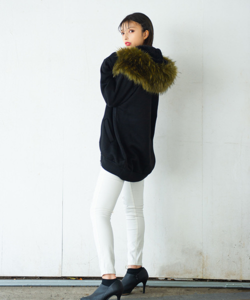 ROGER AND RAW(ロジャーアンドロウ)の「Roger&Raw/MIX起毛ファージャケット フードファーパーカー(パーカー・レディース・グレー/ブラック×カーキ/ブラック・M)」の15枚目の写真