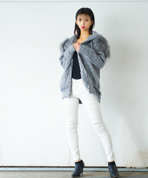 ROGER AND RAW(ロジャーアンドロウ)の「Roger&Raw/MIX起毛ファージャケット フードファーパーカー(パーカー・レディース・グレー/ブラック×カーキ/ブラック・M)」の18枚目の写真