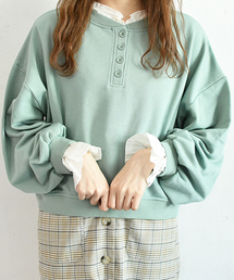 PairPair | 裏毛ヘンリーネックフリルプルオーバー(Tシャツ/カットソー)